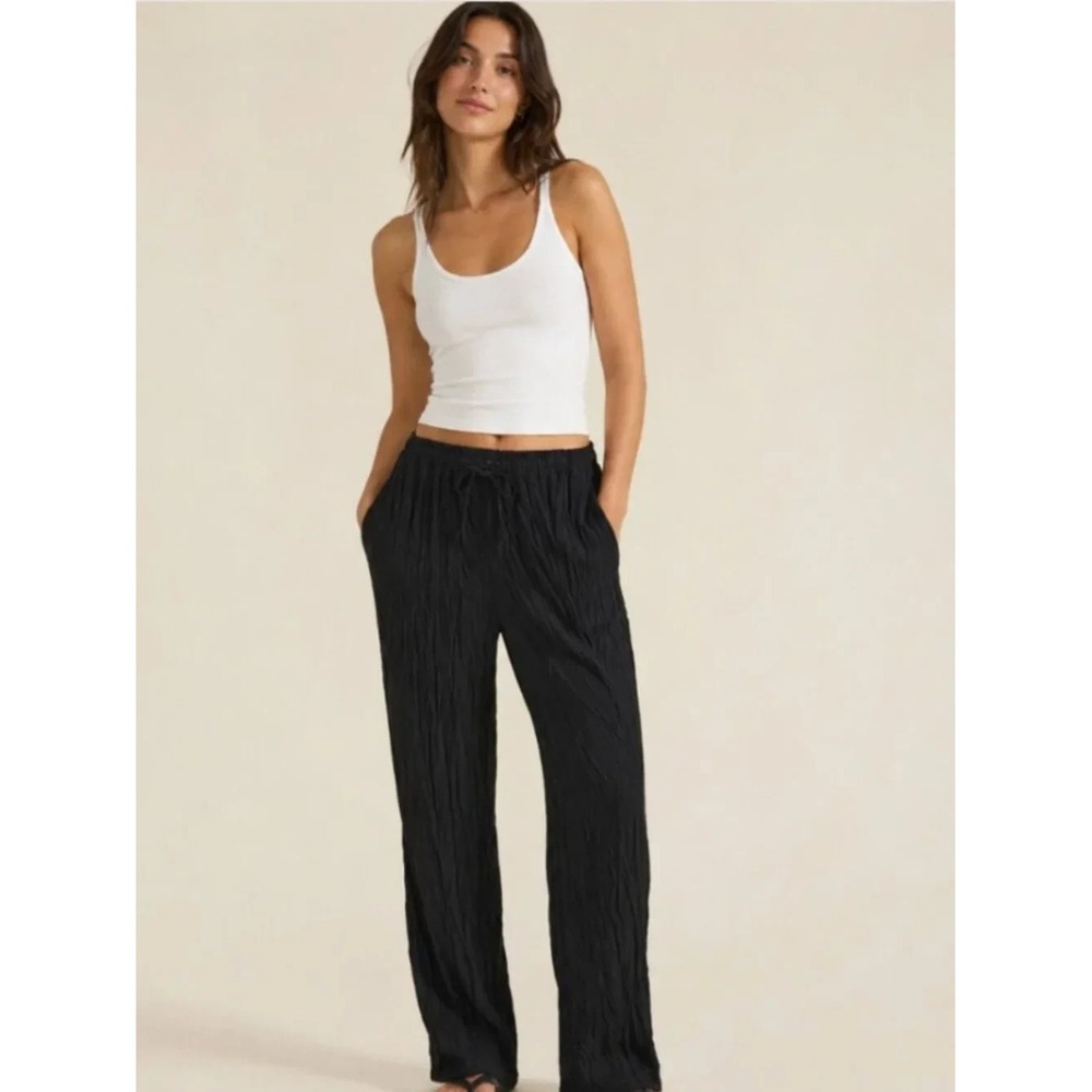 J.Crew Soleil Crinkle Wide Leg Pants Size M Relaxed Elastic Waist Minimalist